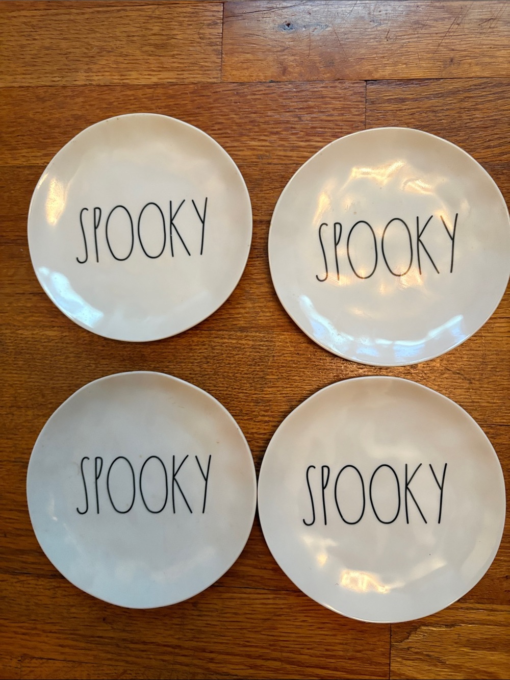 Rae Dunn Cream Ceramic Plates with Black Lettering - "Spooky"